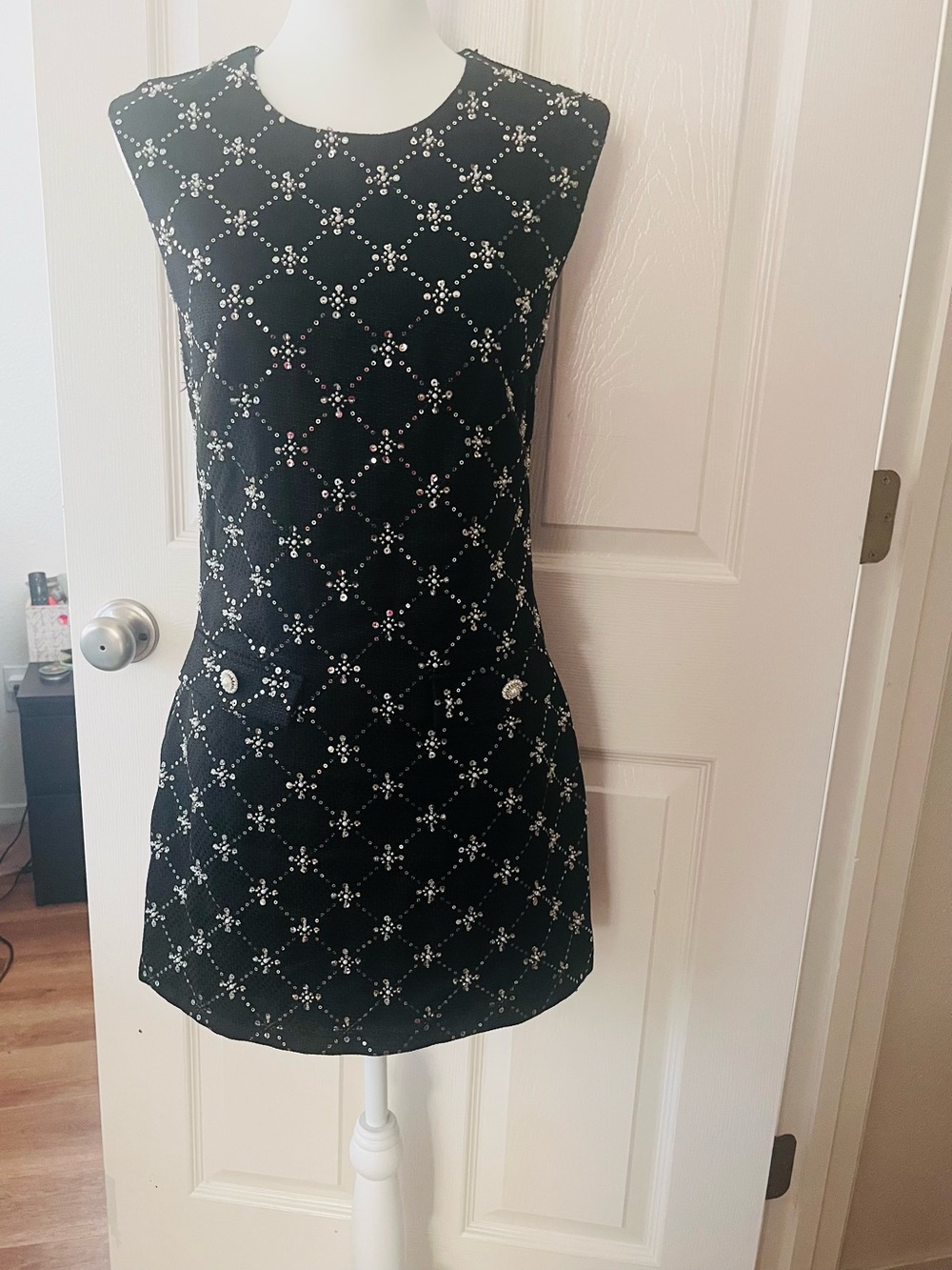 City Studio Black Mini Dress with Crystal Lattice Detail